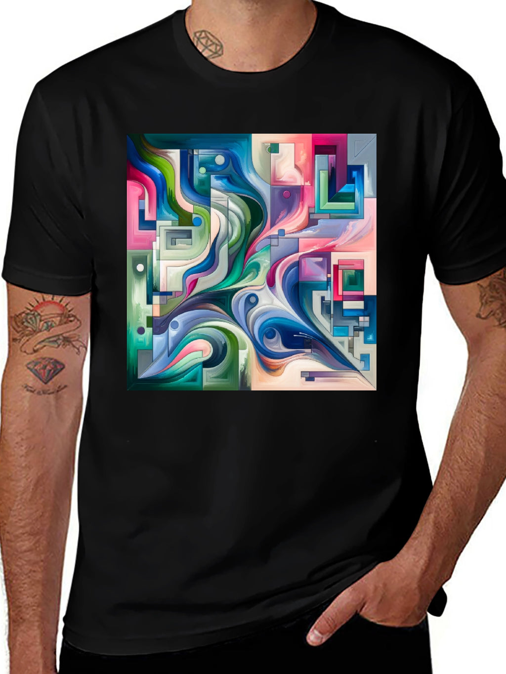 Abstract Art Graphic Print Black T-Shirt