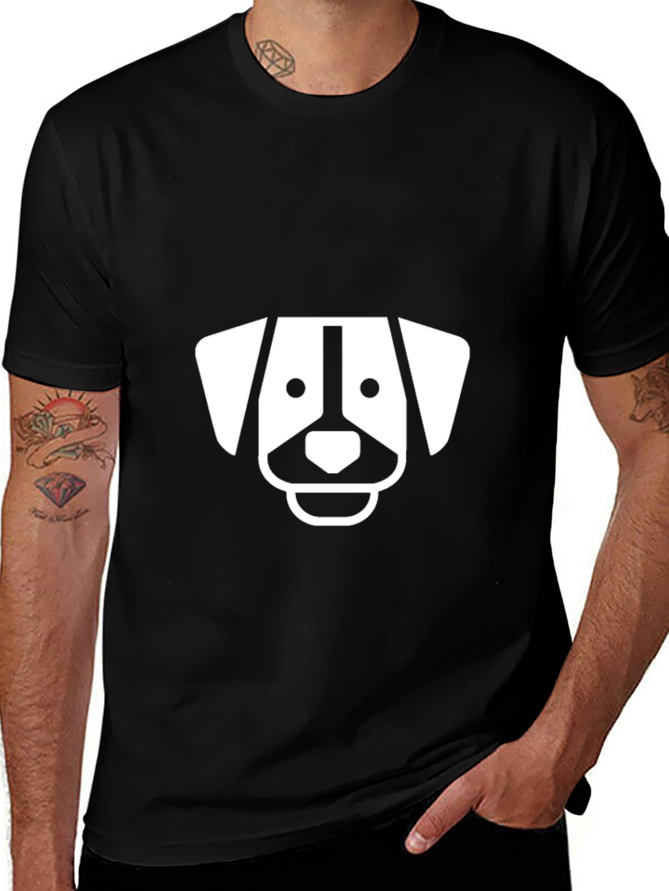 Dog Graphic Tee - Black Cotton T-Shirt