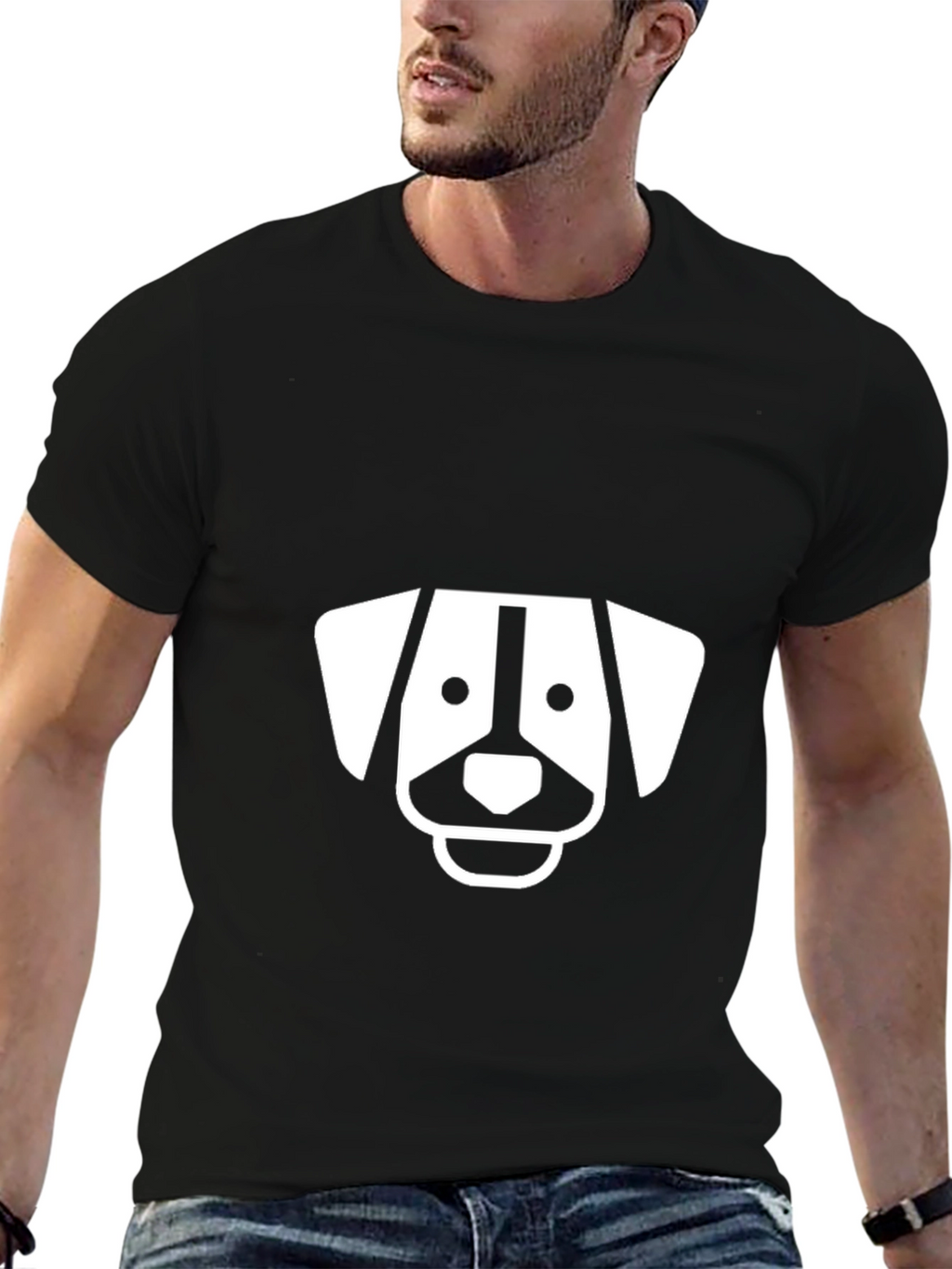 Dog Graphic Tee - Black Cotton T-Shirt