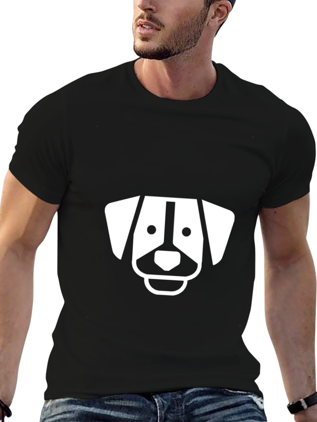 Dog Graphic Tee - Black Cotton T-Shirt