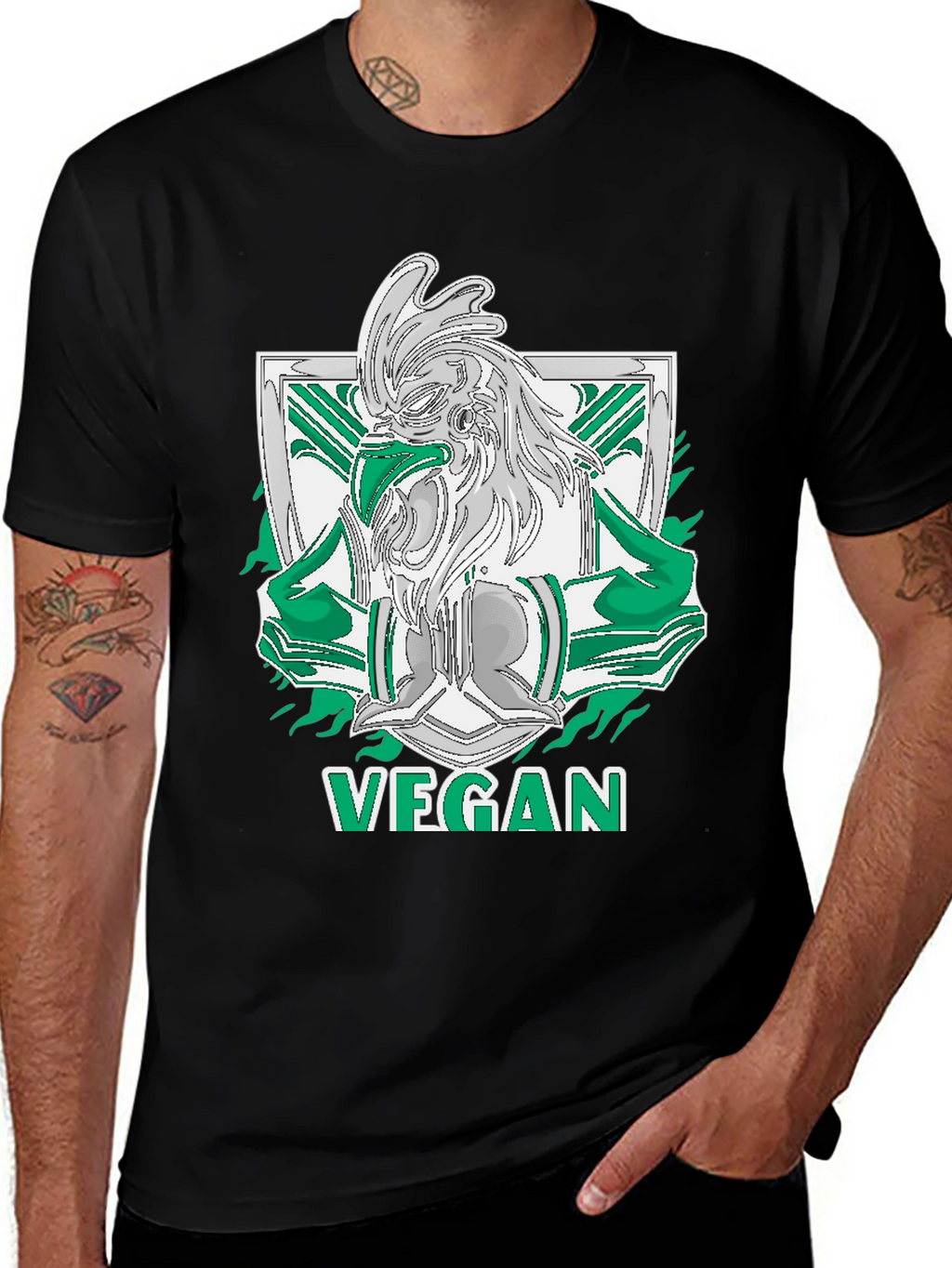 Vegan Rooster Graphic Tee - Black