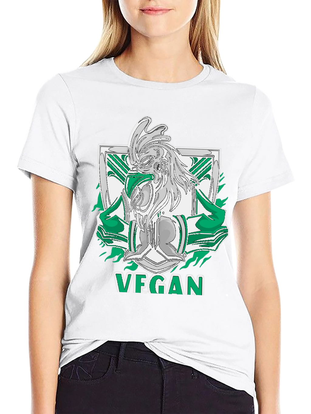 Vegan Rooster Graphic Tee - Black