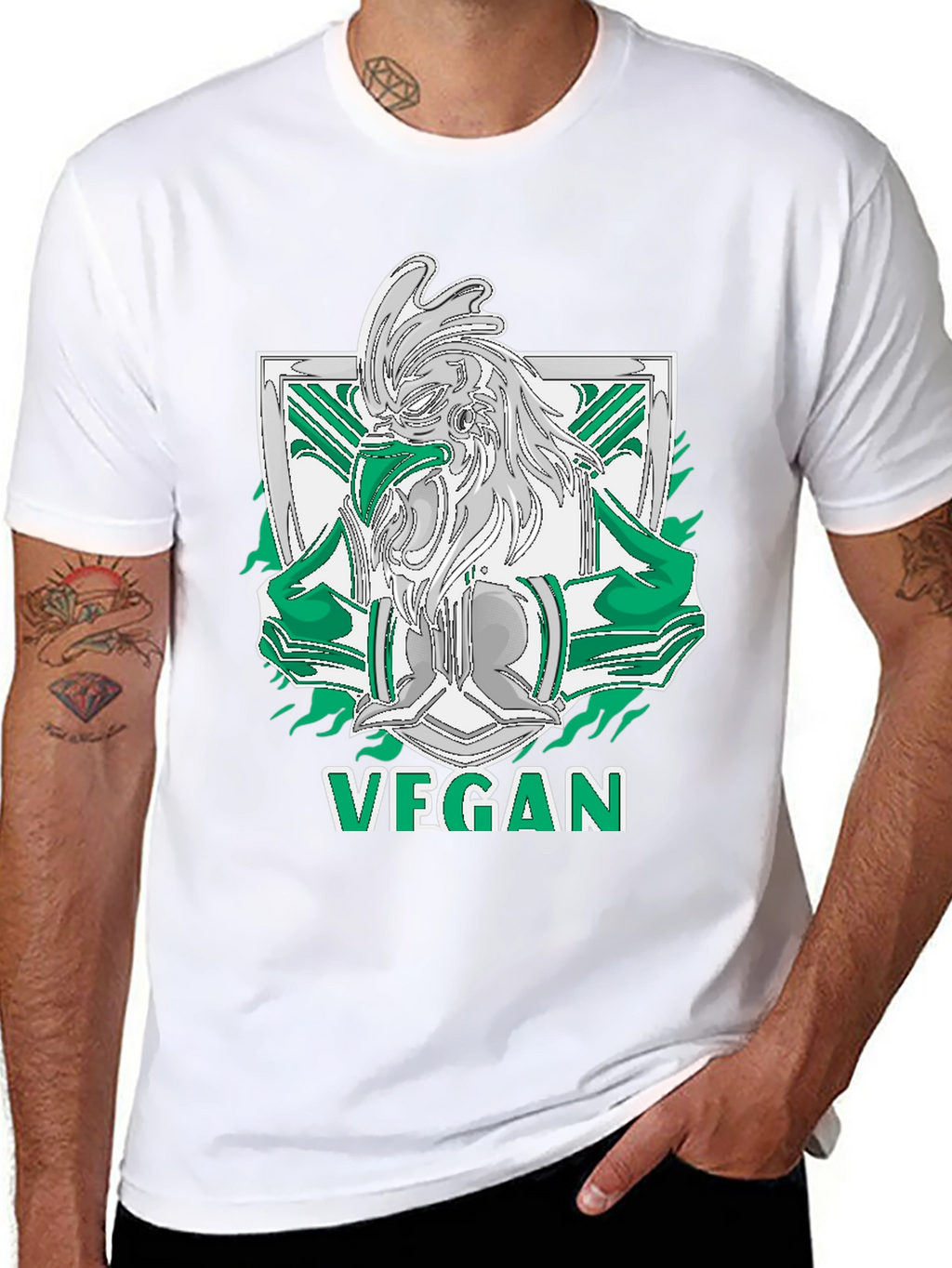 Vegan Rooster Graphic Tee - Black