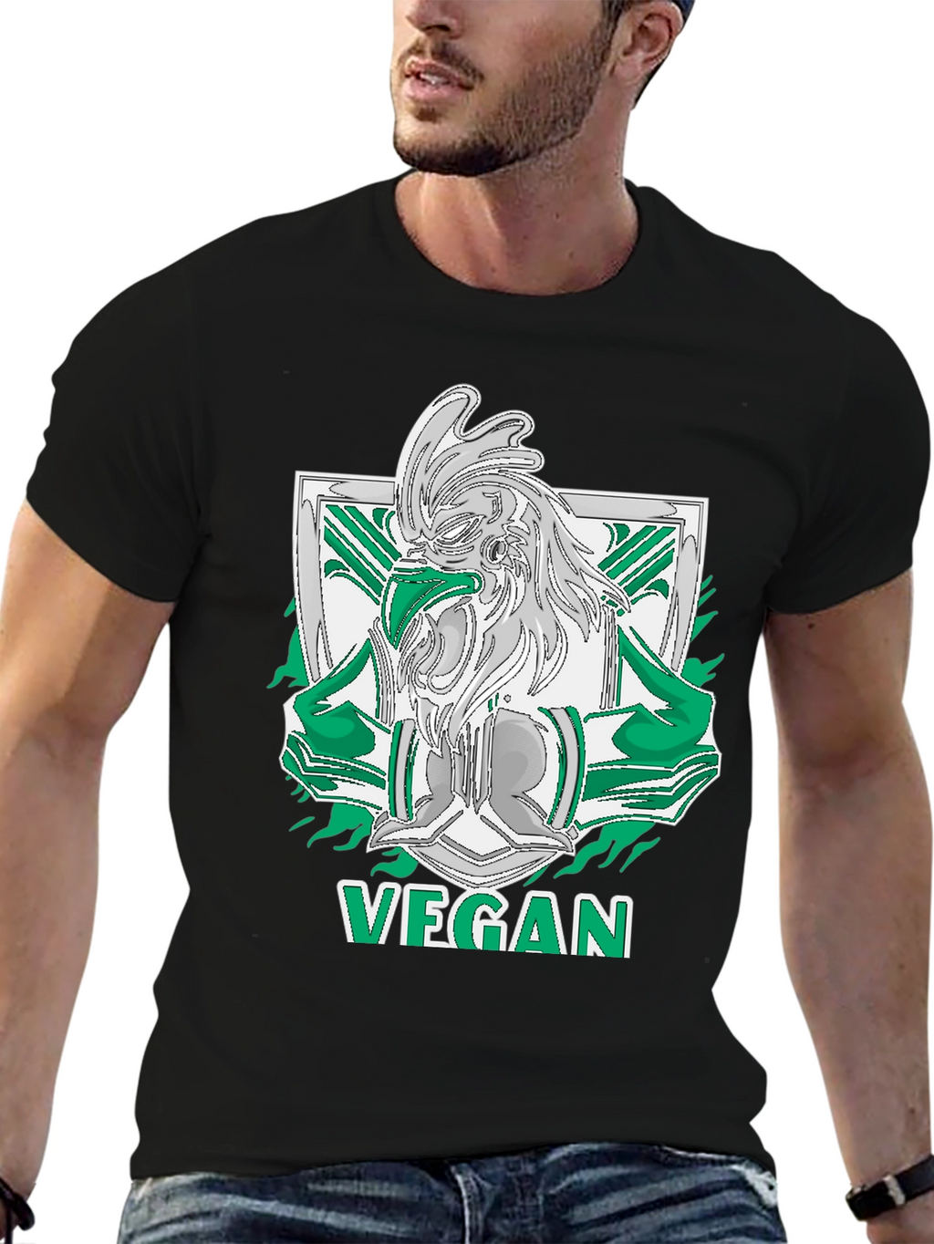 Vegan Rooster Graphic Tee - Black
