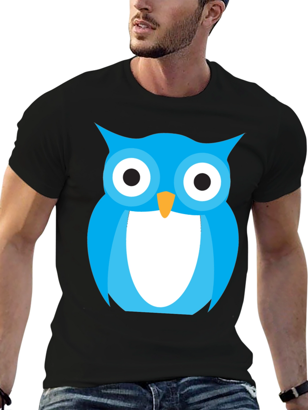 Blue Owl Graphic Tee - Stylish Black Cotton T-Shirt