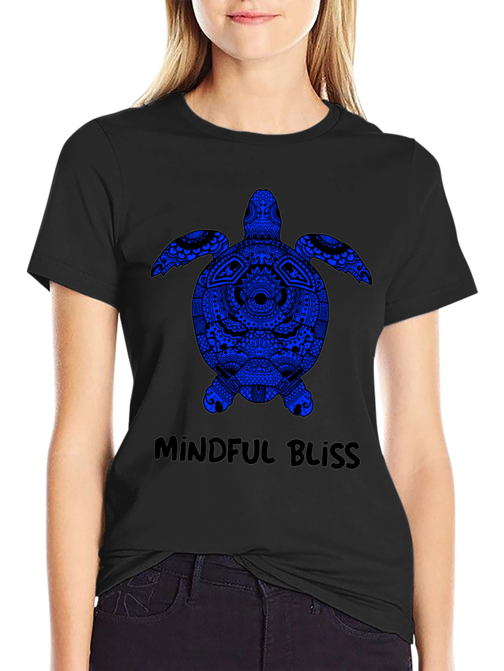 Mindful Bliss Sea Turtle Graphic Tee - Black