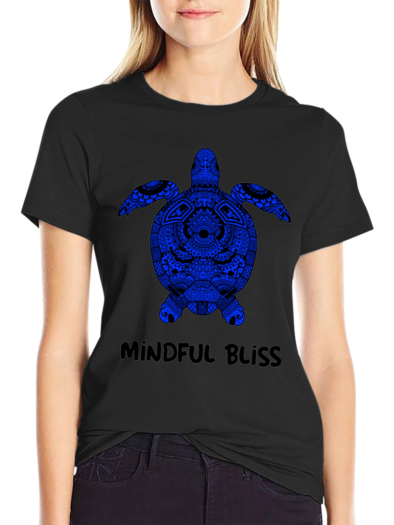 Mindful Bliss Sea Turtle Graphic Tee - Black