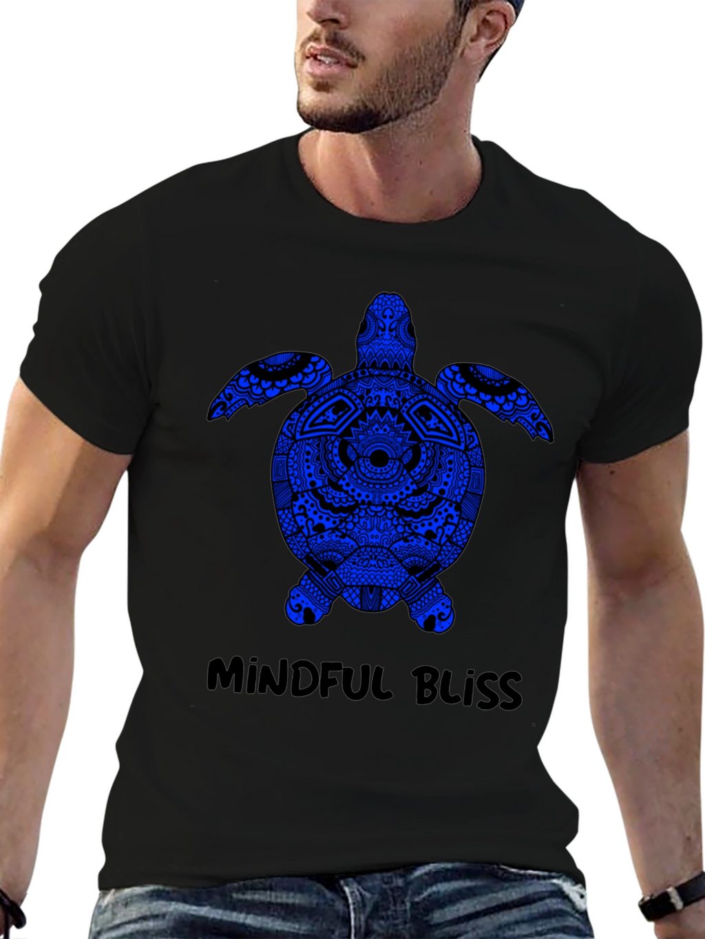 Mindful Bliss Sea Turtle Graphic Tee - Black