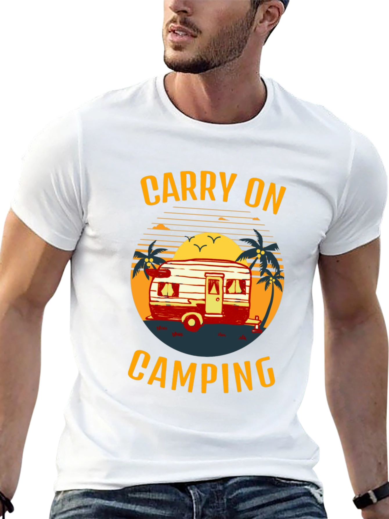 Carry On Camping Graphic Tee - Retro Camper Design