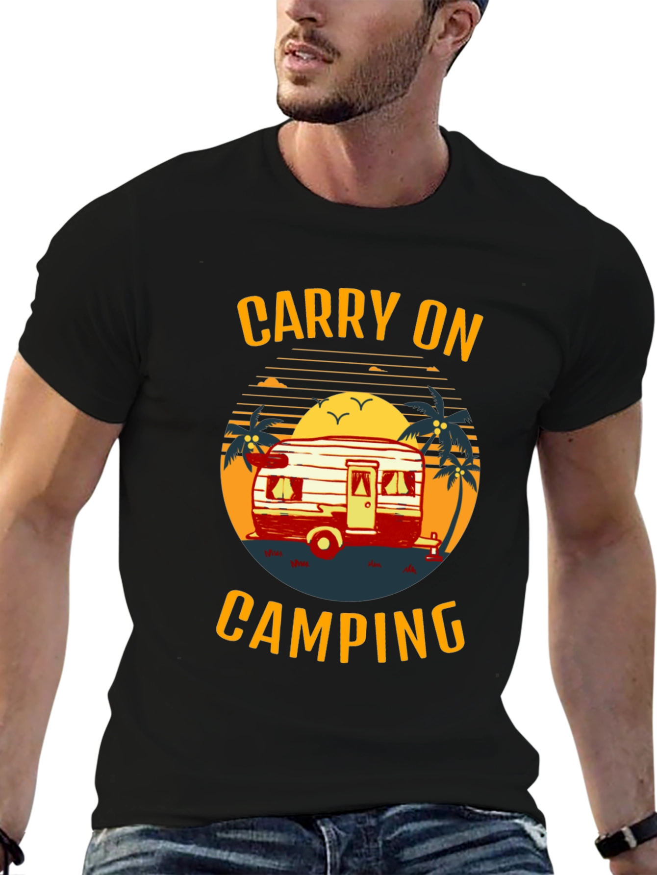 Carry On Camping Graphic Tee - Retro Camper Design