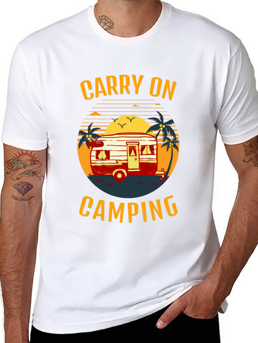Carry On Camping Graphic Tee - Retro Camper Design