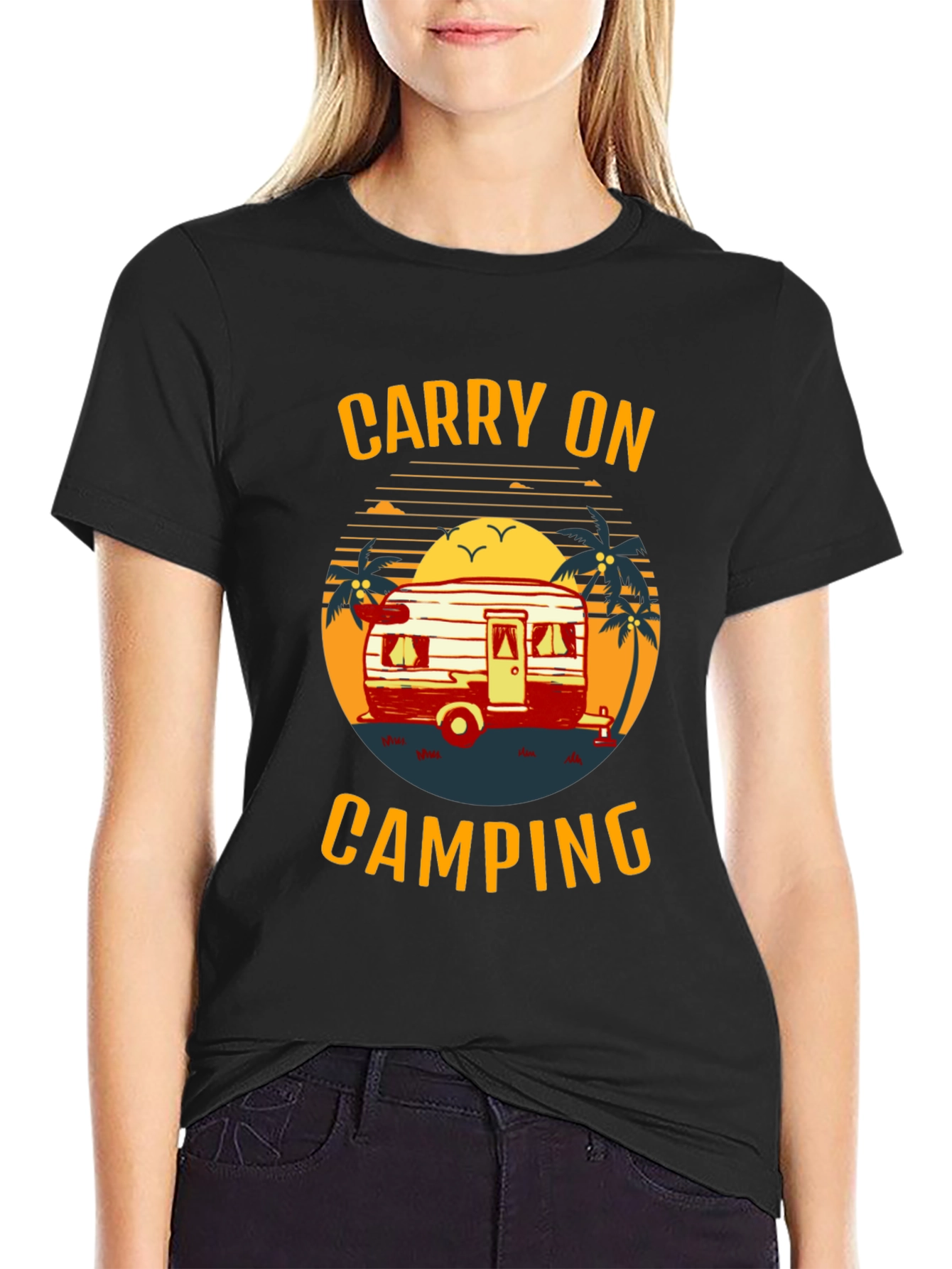Carry On Camping Graphic Tee - Retro Camper Design