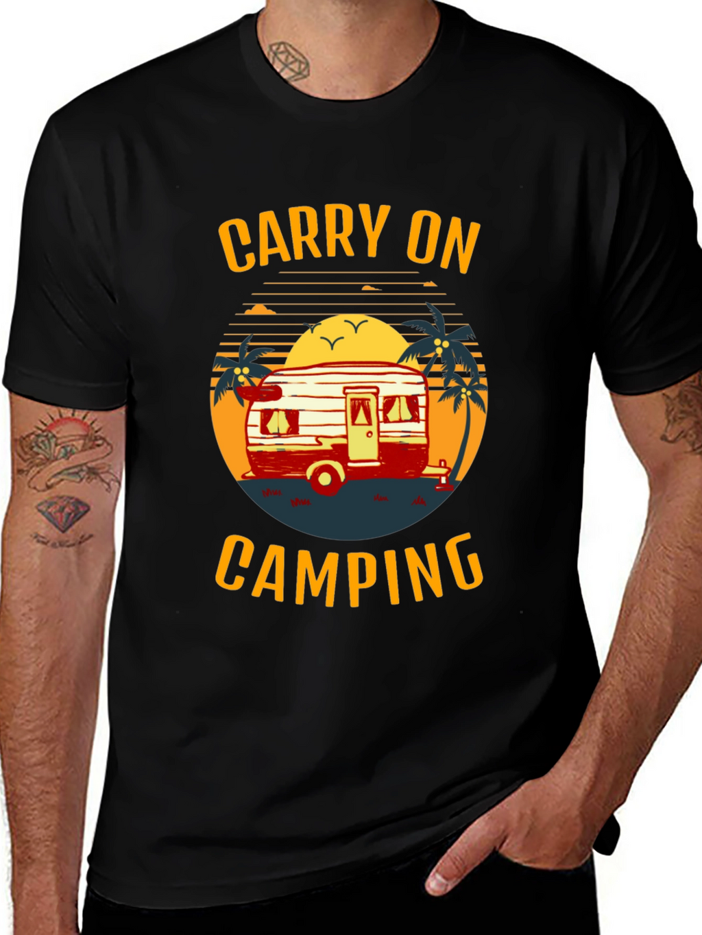 Carry On Camping Graphic Tee - Retro Camper Design