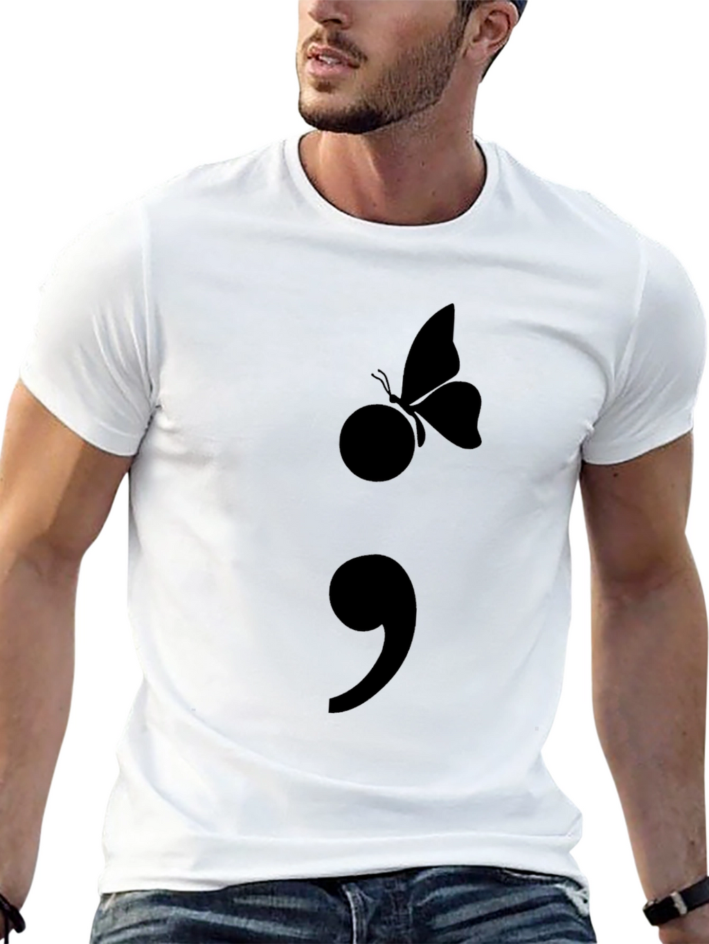 Semicolon Butterfly Graphic Tee - Black Casual Shirt
