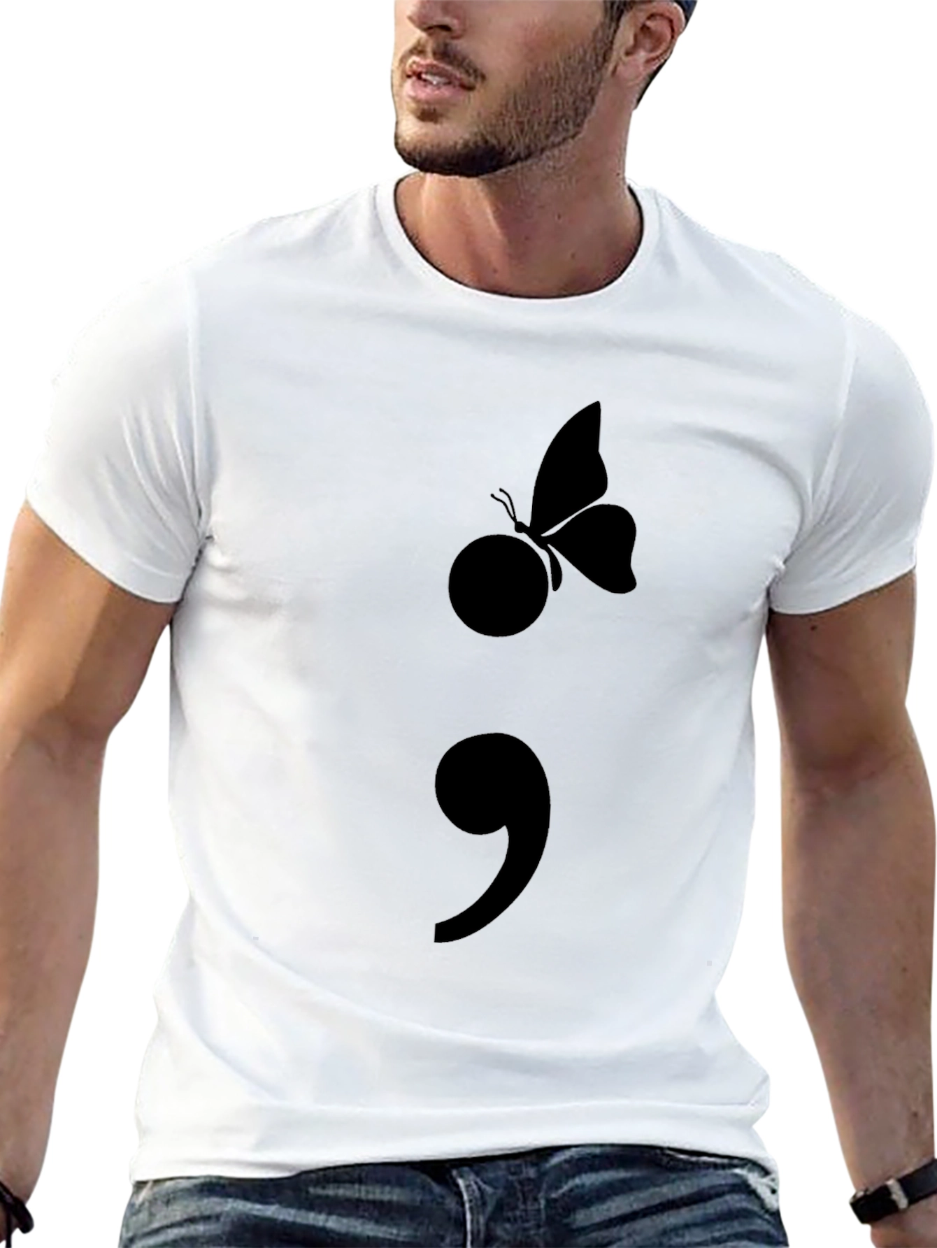 Semicolon Butterfly Graphic Tee - Black Casual Shirt