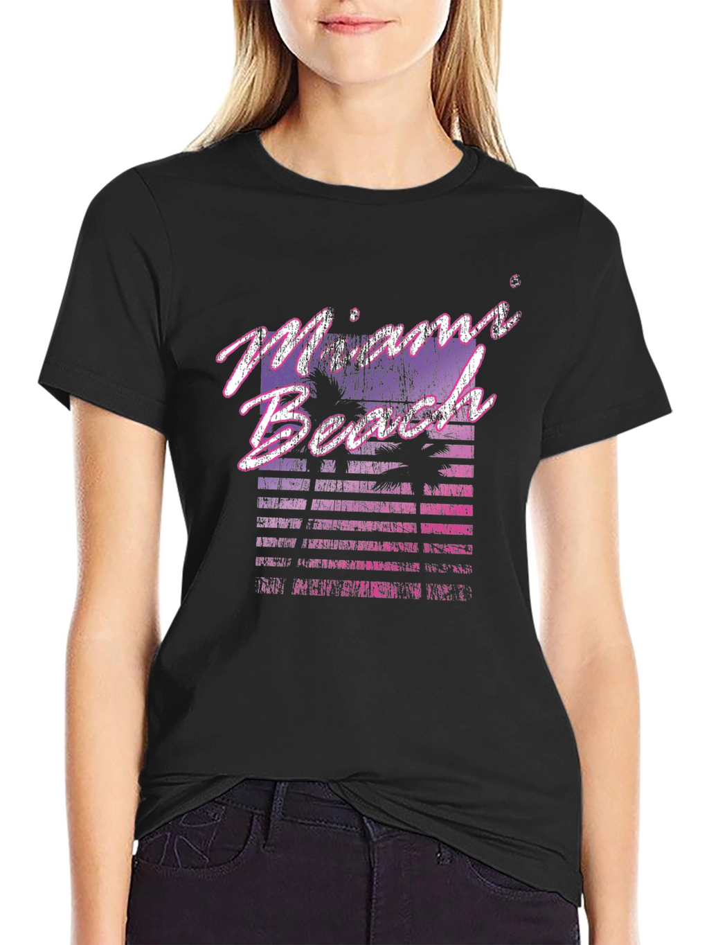 Miami Beach Retro Graphic Black T-Shirt