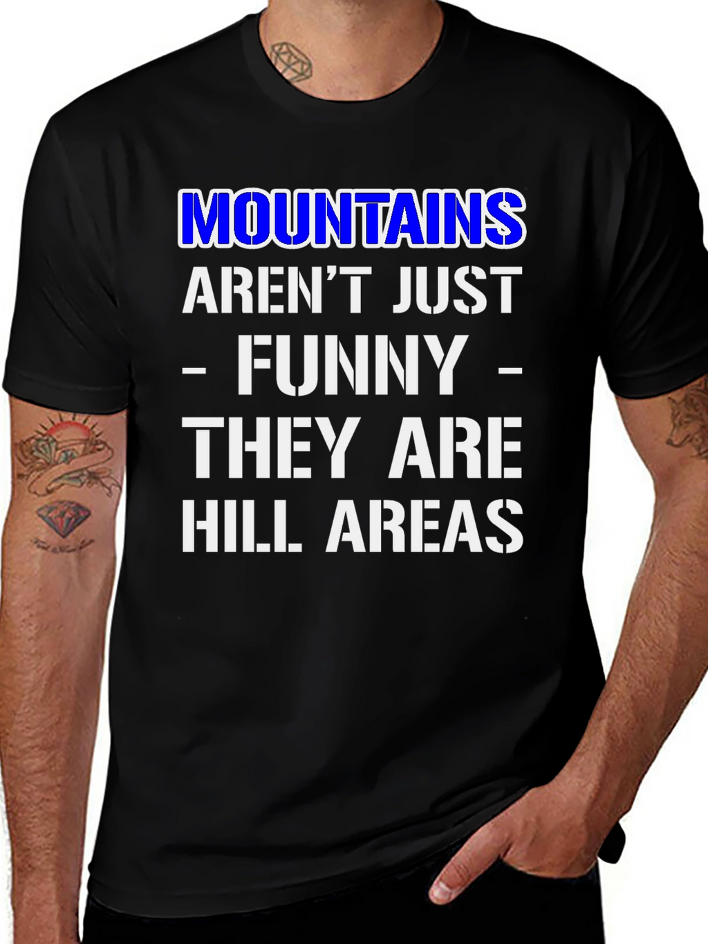 Funny Mountains Hill Areas Black T-Shirt