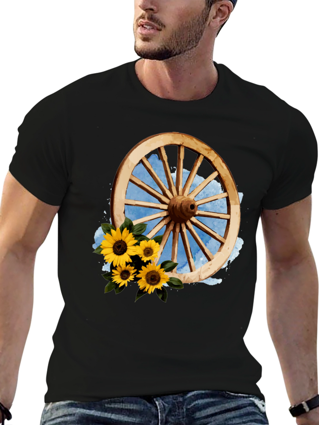 Rustic Wheel & Sunflower Graphic Tee
