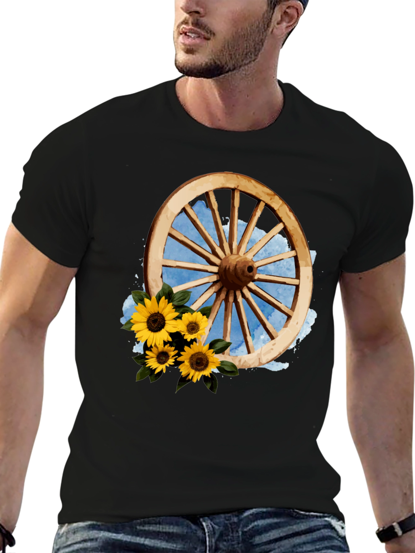 Rustic Wheel & Sunflower Graphic Tee