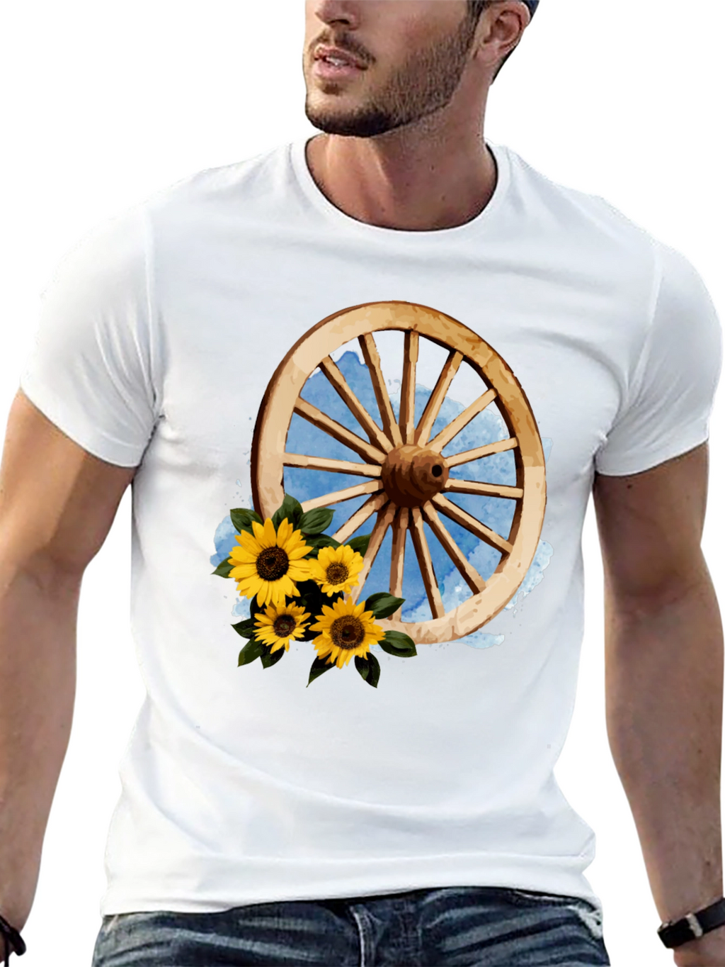 Rustic Wheel & Sunflower Graphic Tee