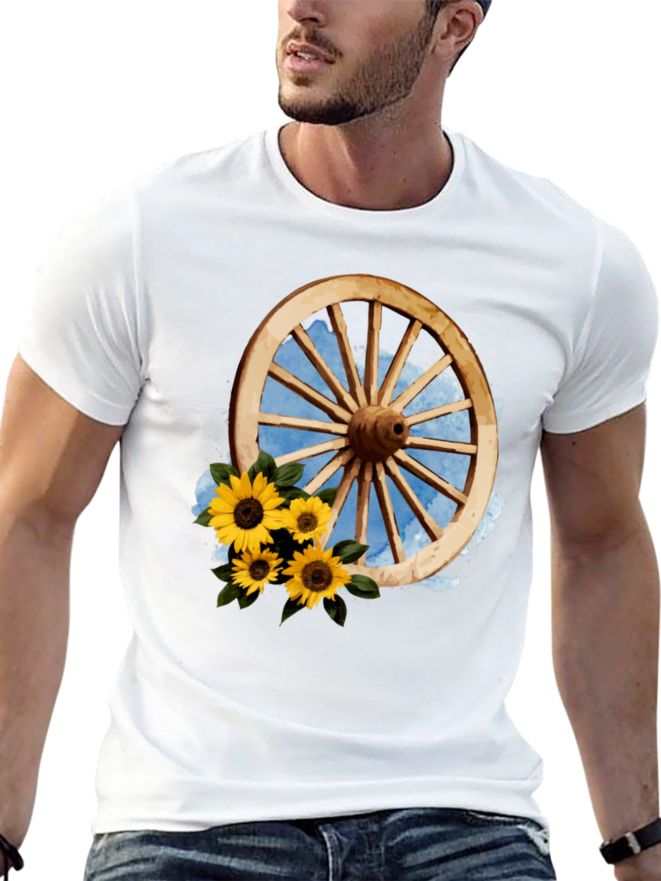 Rustic Wheel & Sunflower Graphic Tee
