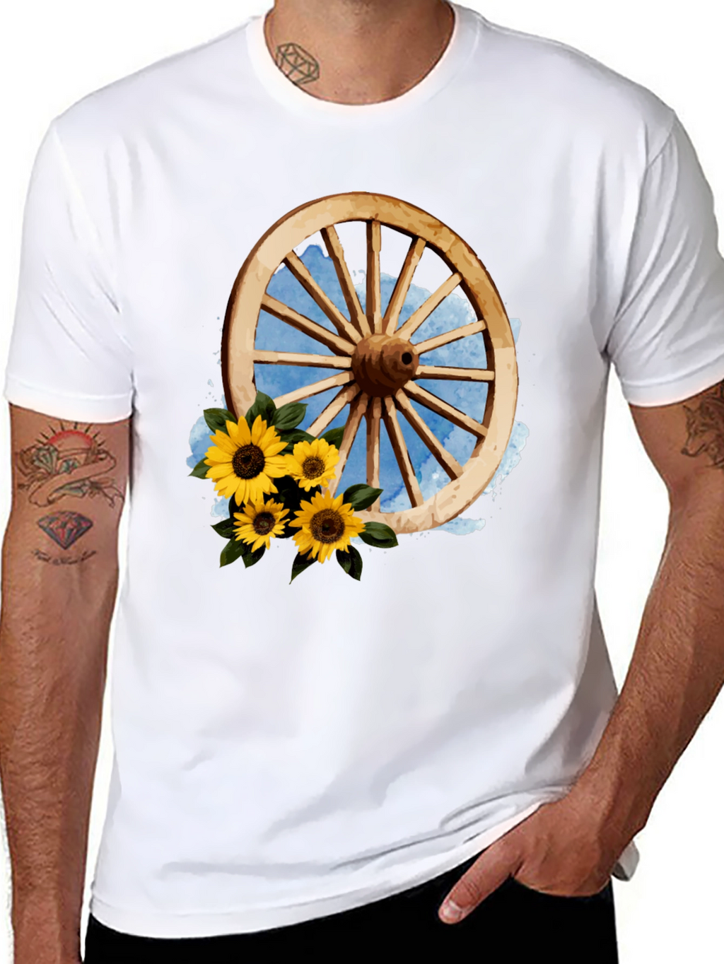 Rustic Wheel & Sunflower Graphic Tee