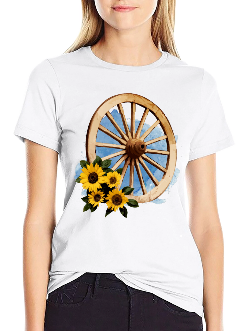 Rustic Wheel & Sunflower Graphic Tee