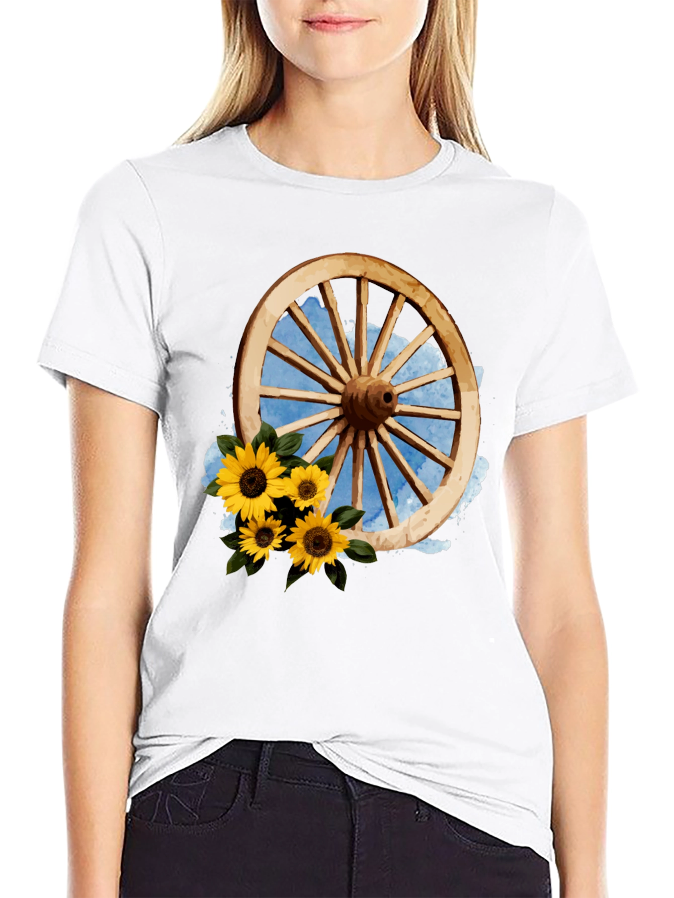Rustic Wheel & Sunflower Graphic Tee