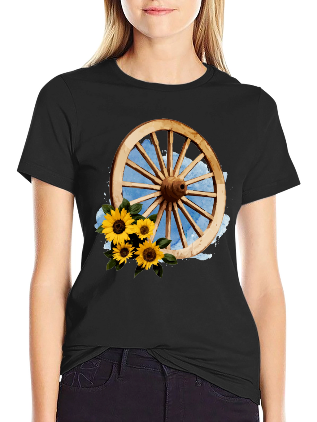 Rustic Wheel & Sunflower Graphic Tee