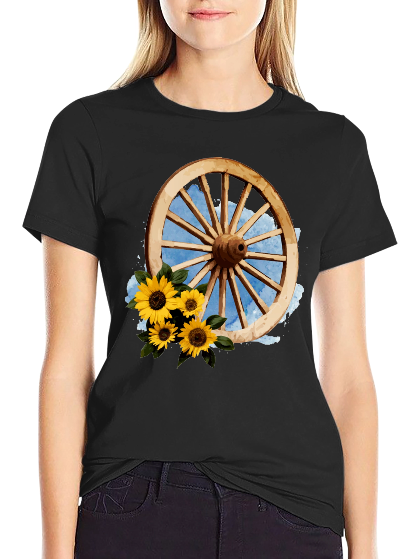 Rustic Wheel & Sunflower Graphic Tee