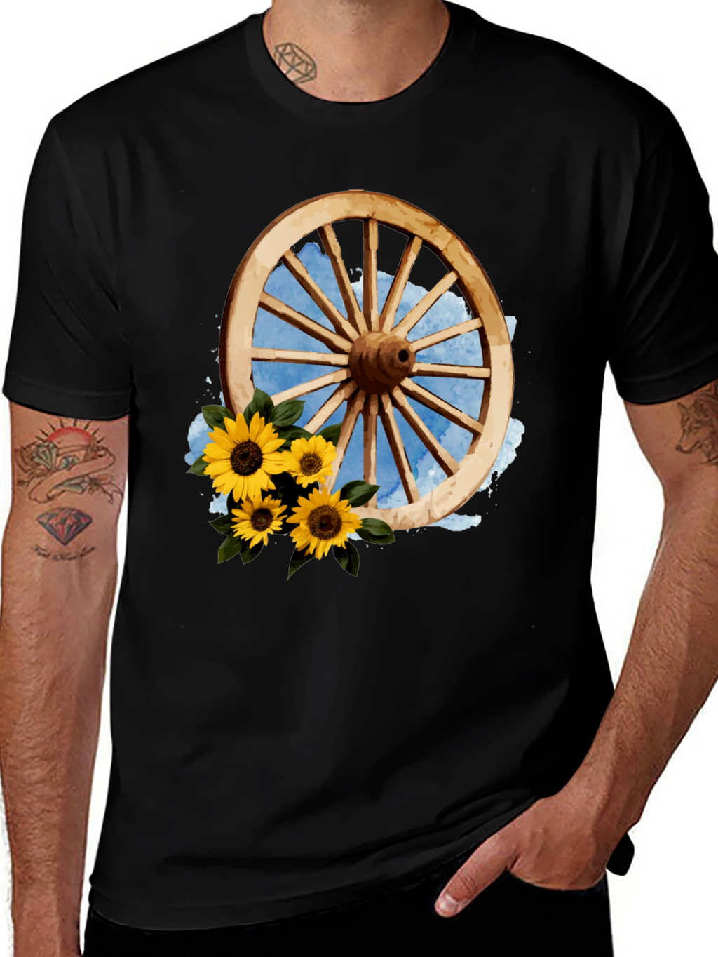Rustic Wheel & Sunflower Graphic Tee