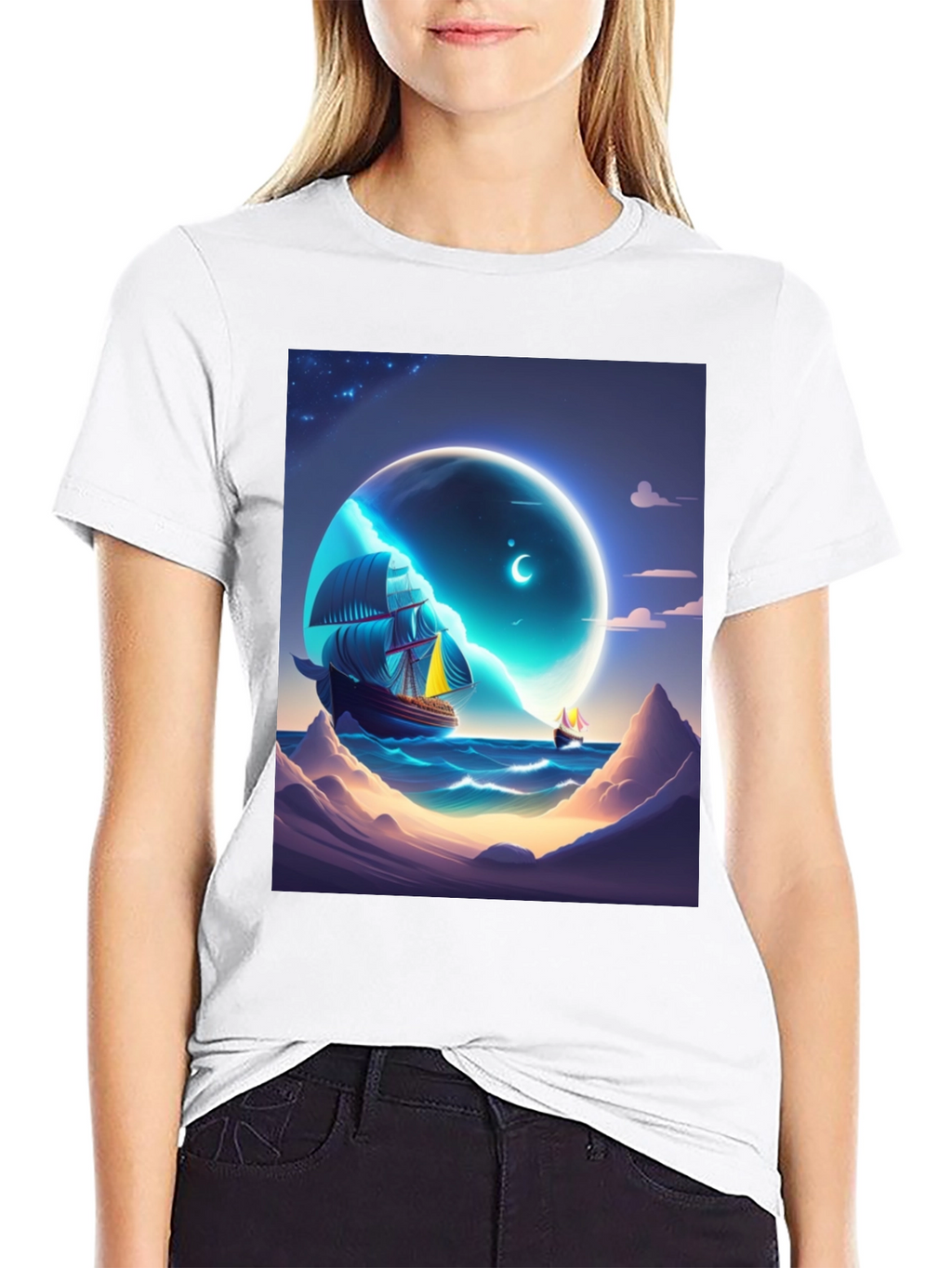 Celestial Sailboat Graphic Tee - Unique Design