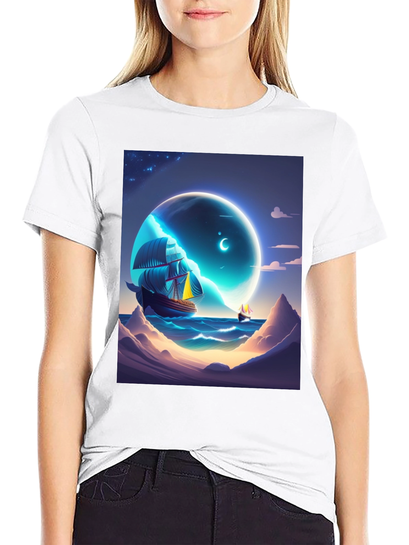 Celestial Sailboat Graphic Tee - Unique Design