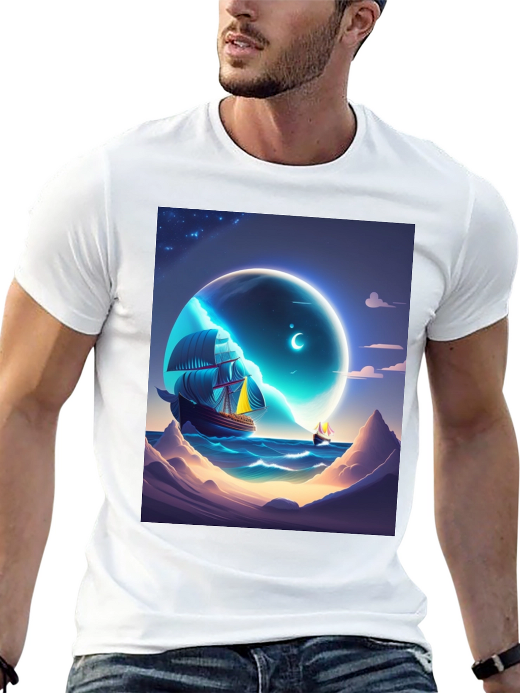 Celestial Sailboat Graphic Tee - Unique Design