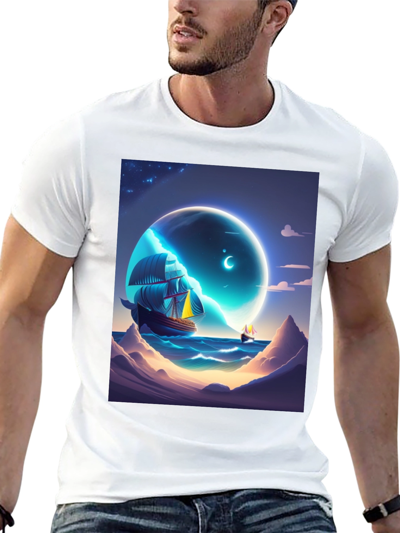 Celestial Sailboat Graphic Tee - Unique Design