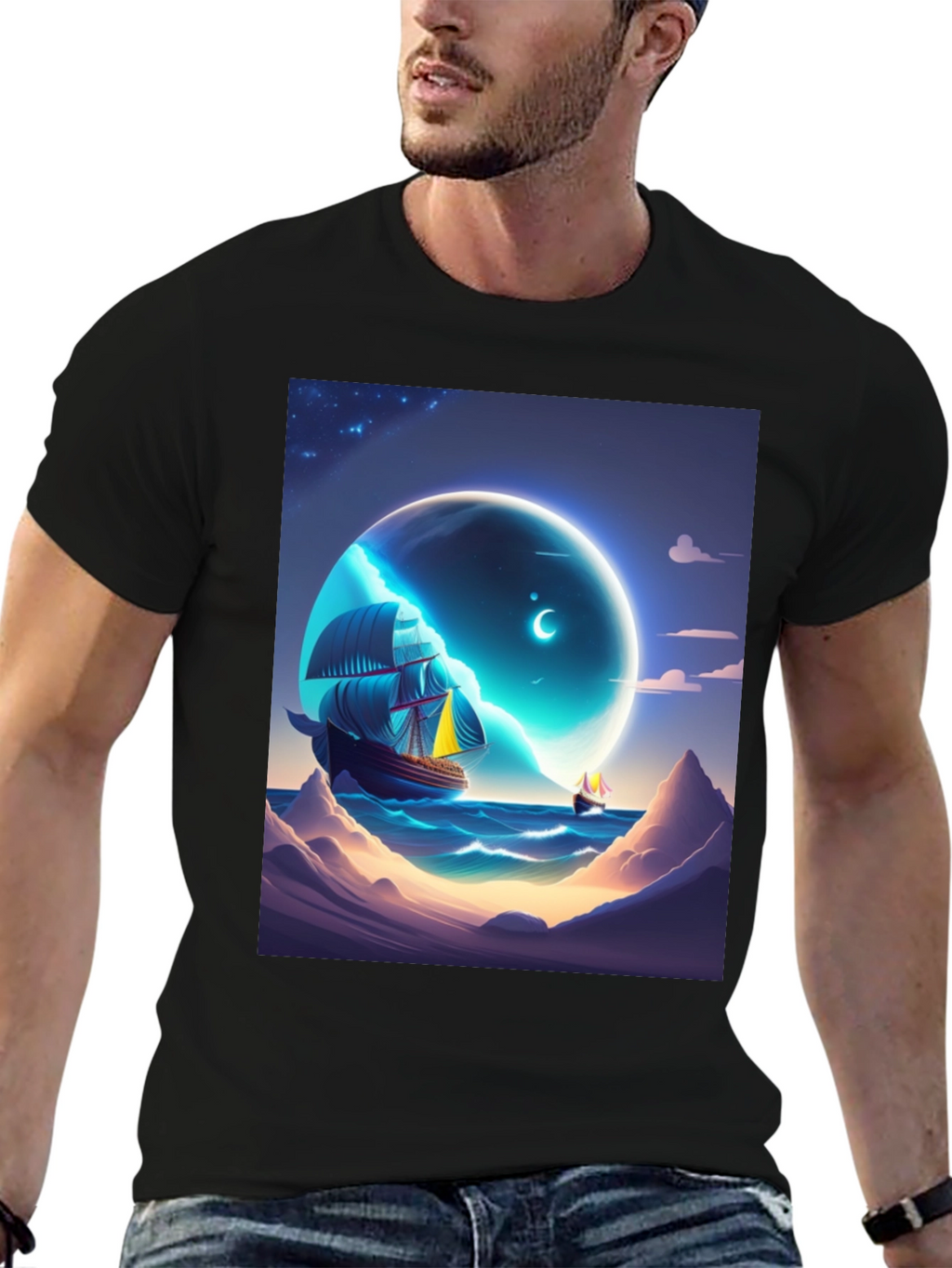 Celestial Sailboat Graphic Tee - Unique Design