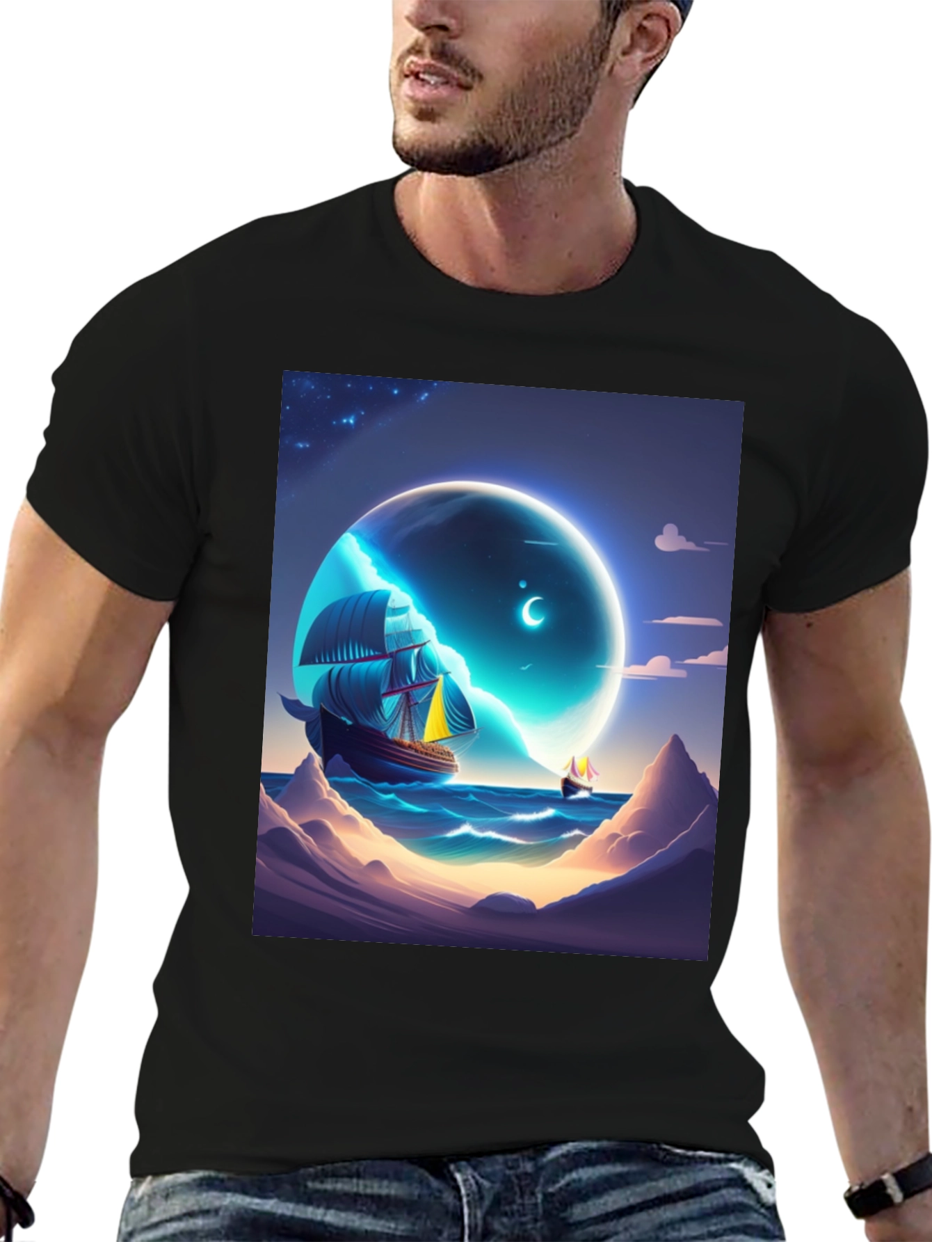 Celestial Sailboat Graphic Tee - Unique Design