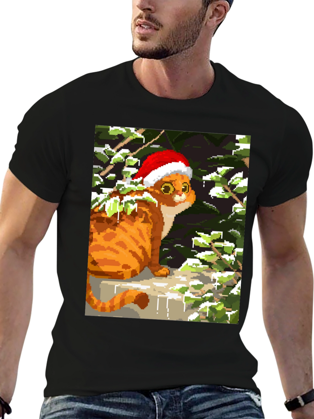 Pixel Cat Christmas Tee