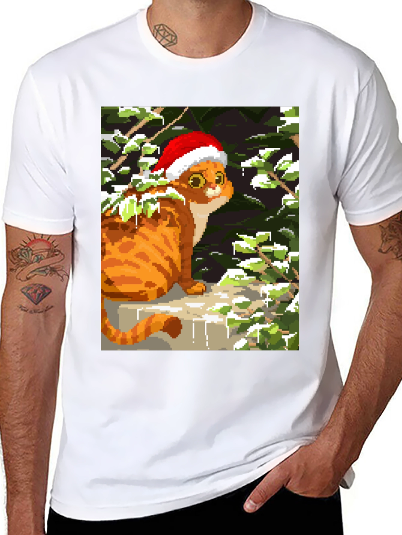 Pixel Cat Christmas Tee