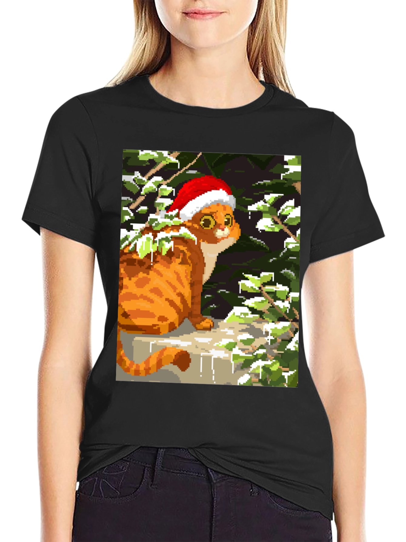 Pixel Cat Christmas Tee