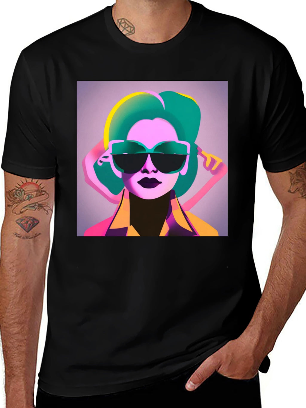 Retro Style Graphic Tee - Cool Woman with Sunglasses