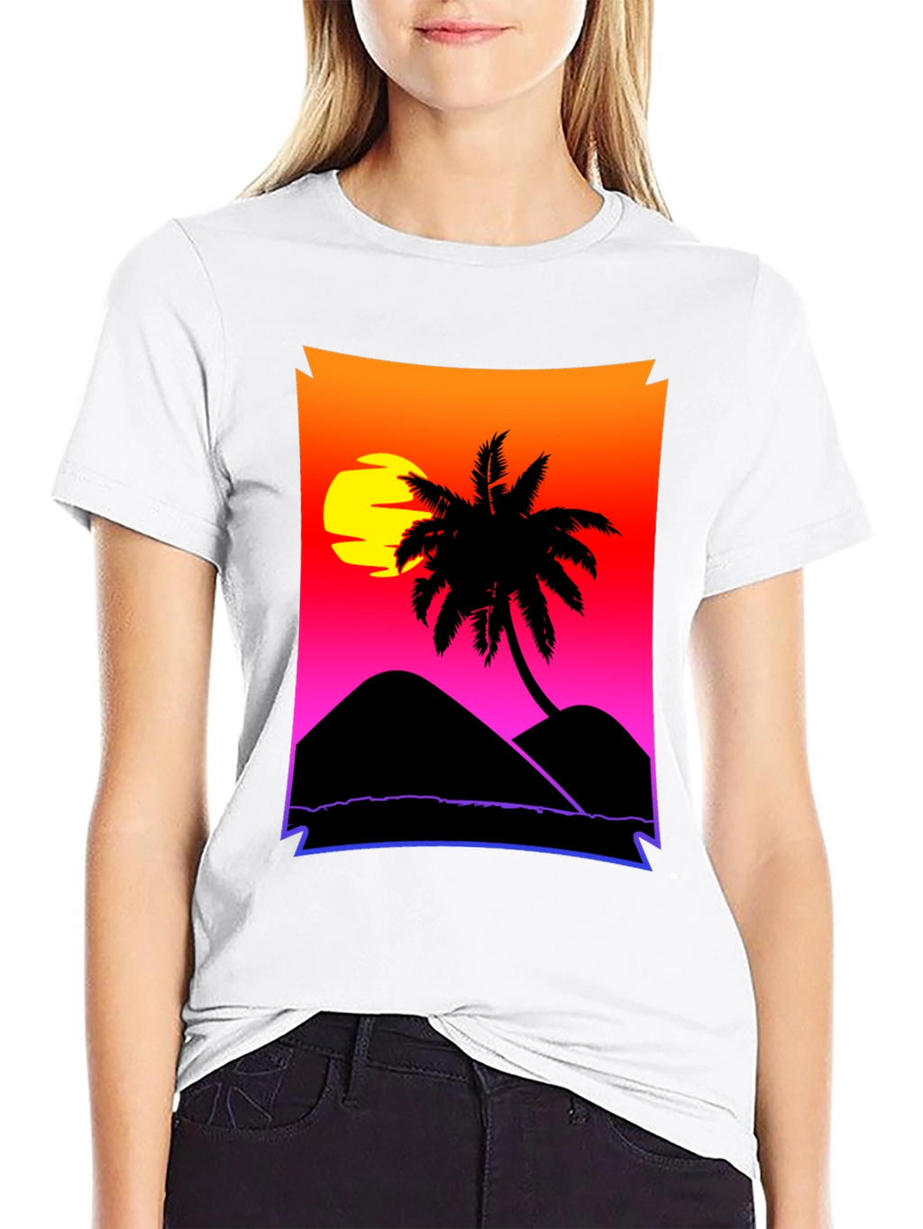Sunset Beach Palm Tree Graphic Tee