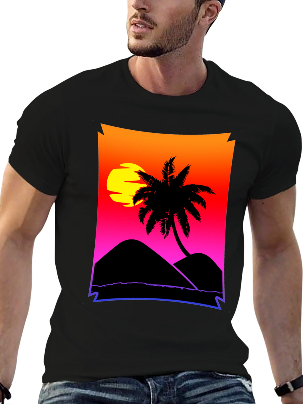 Sunset Beach Palm Tree Graphic Tee