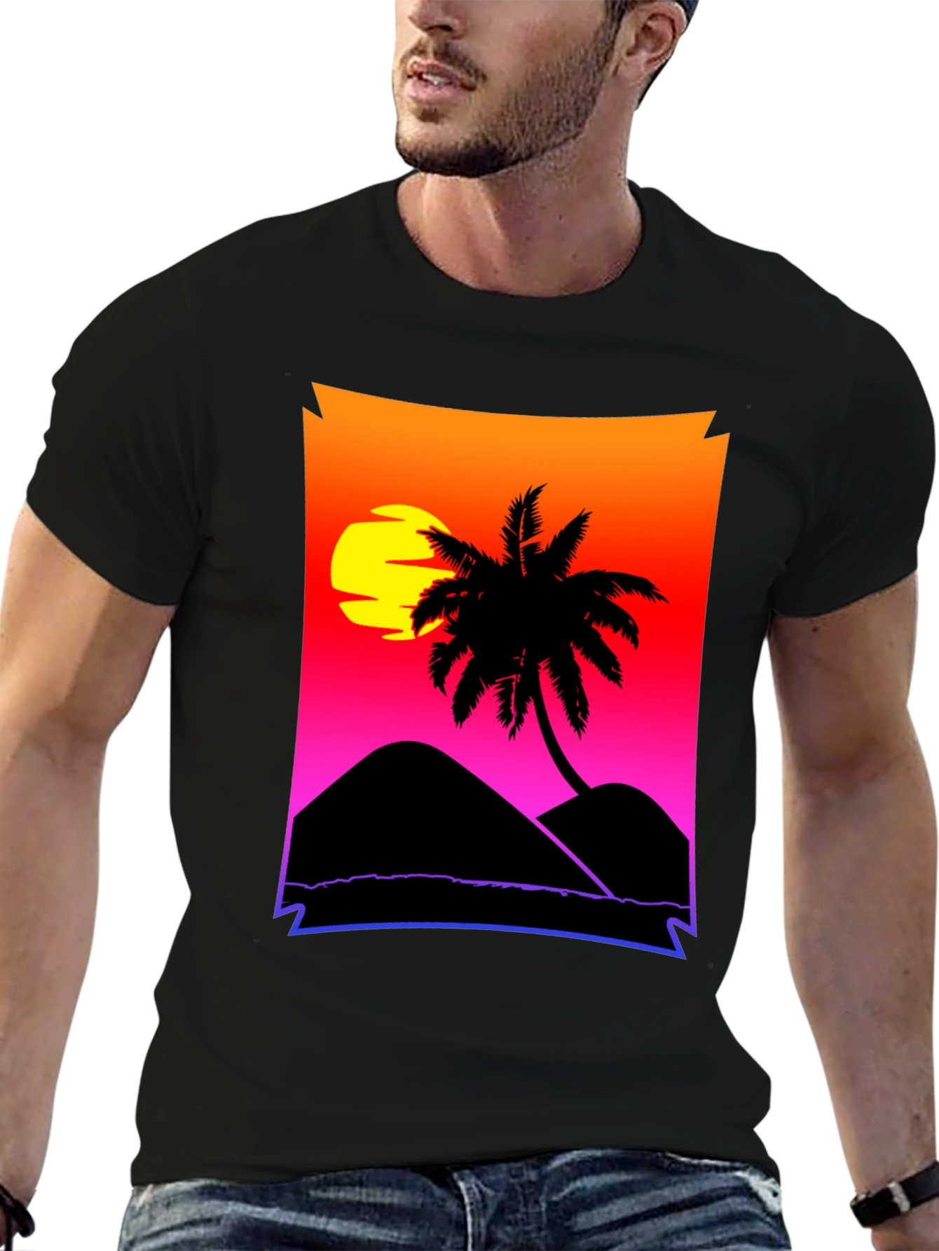 Sunset Beach Palm Tree Graphic Tee