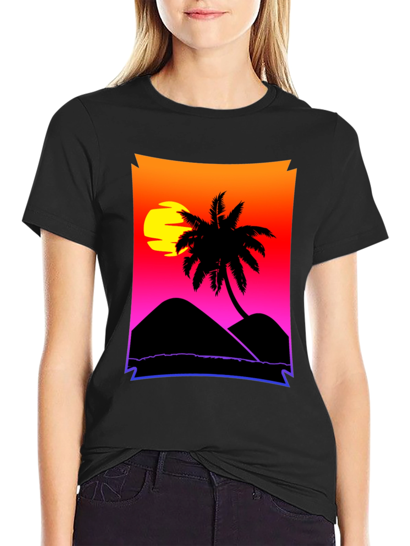 Sunset Beach Palm Tree Graphic Tee