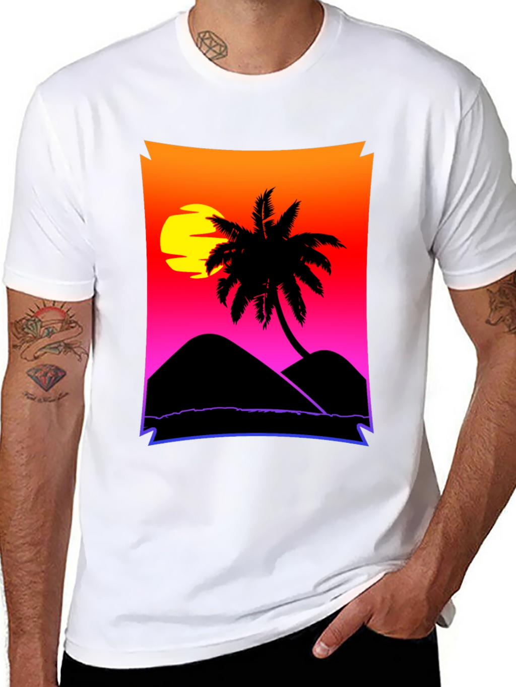 Sunset Beach Palm Tree Graphic Tee