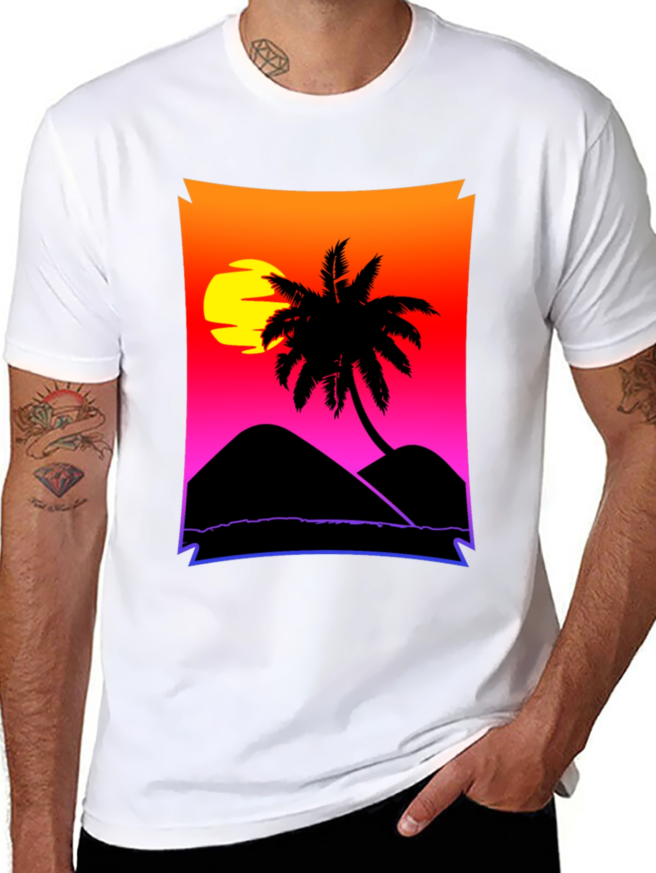 Sunset Beach Palm Tree Graphic Tee