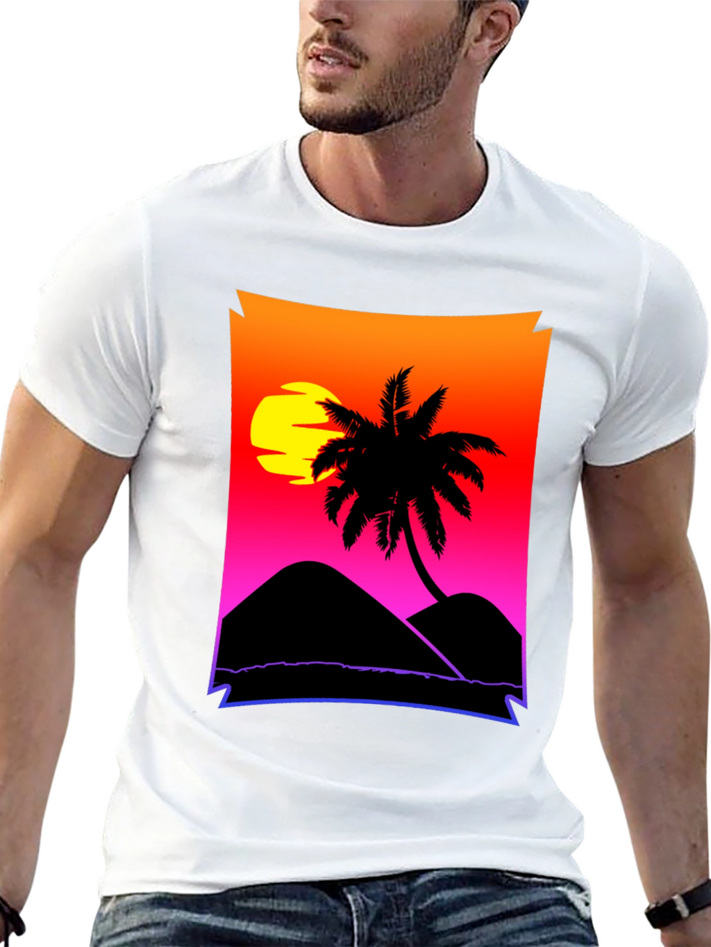 Sunset Beach Palm Tree Graphic Tee