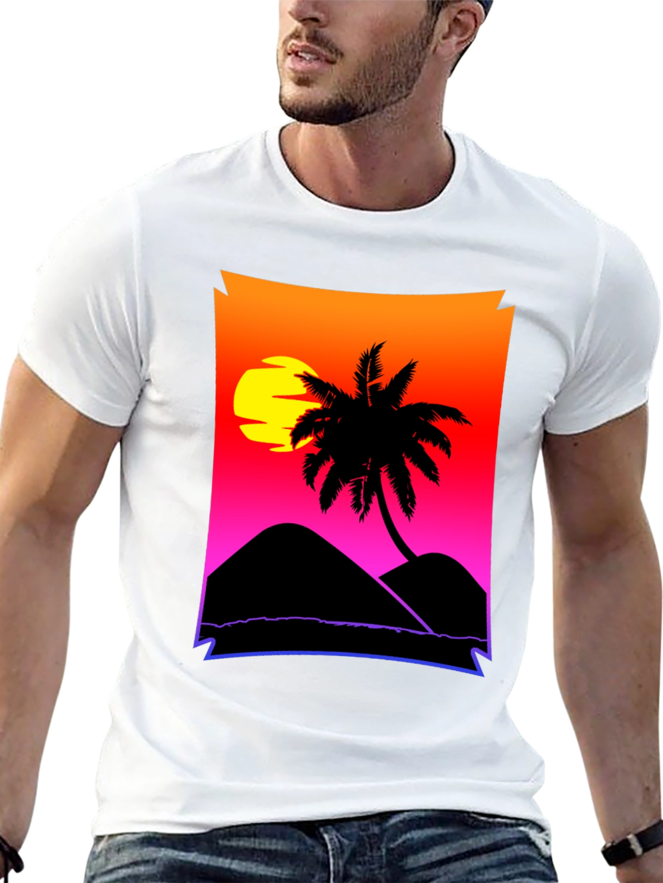 Sunset Beach Palm Tree Graphic Tee