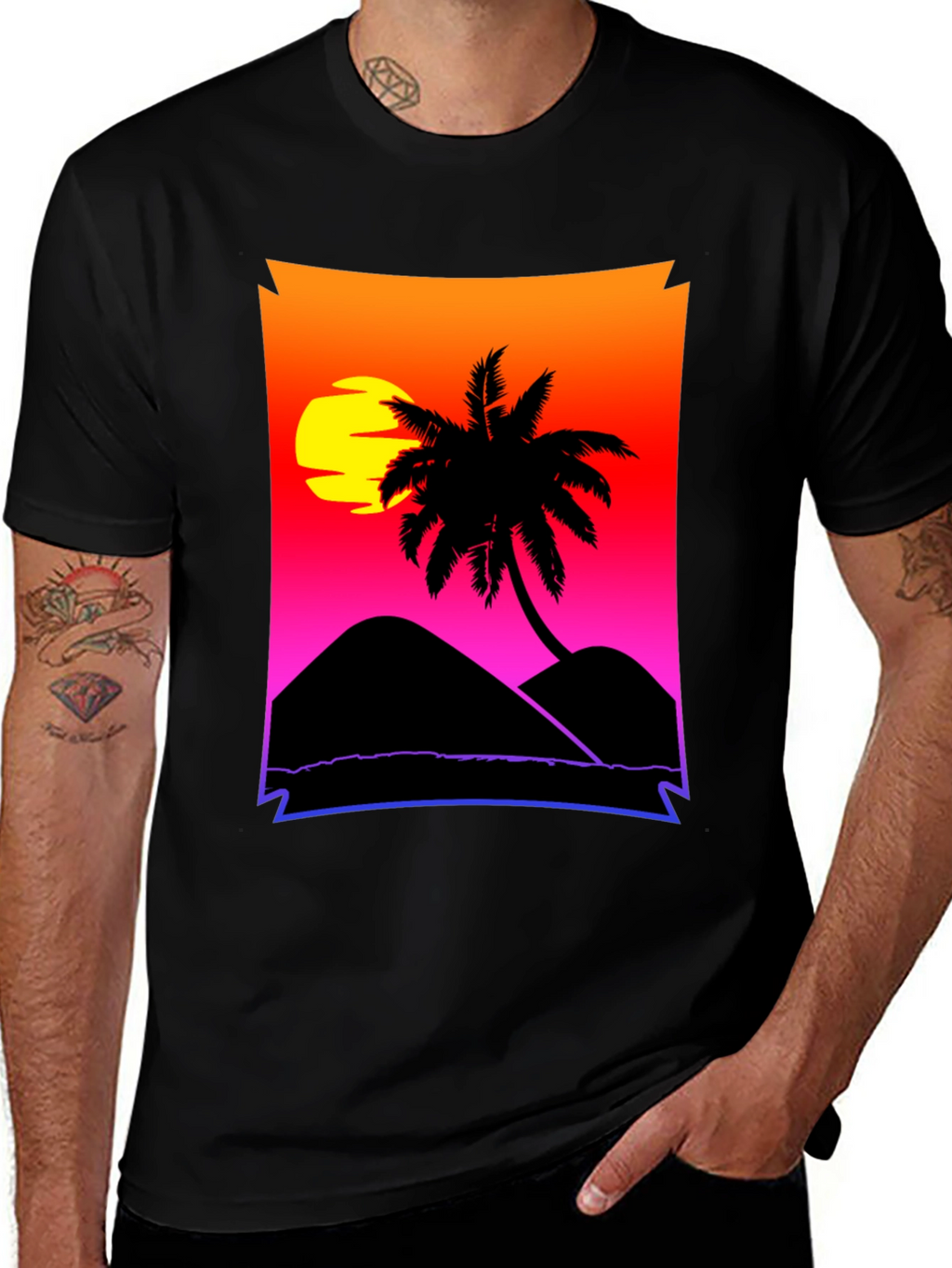 Sunset Beach Palm Tree Graphic Tee